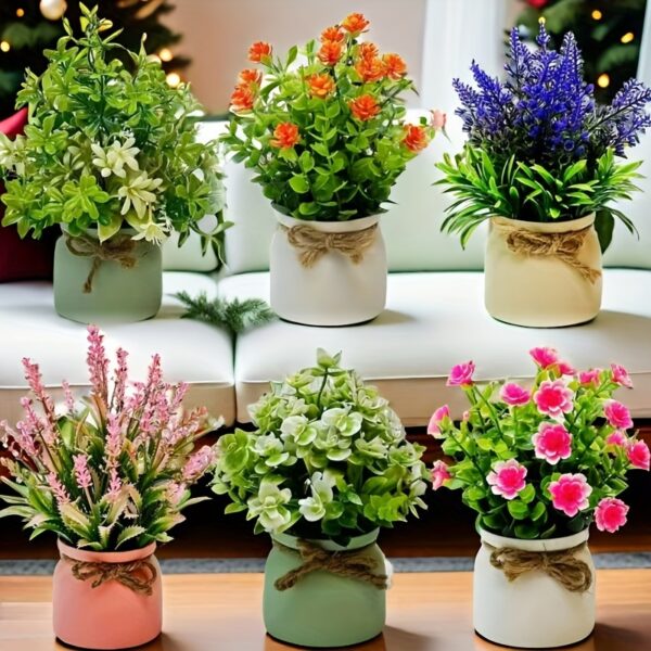 6er-Set Künstliche Mini-Pflanzen im Topf – Lebensechte Deko-Blumen – Bild 11