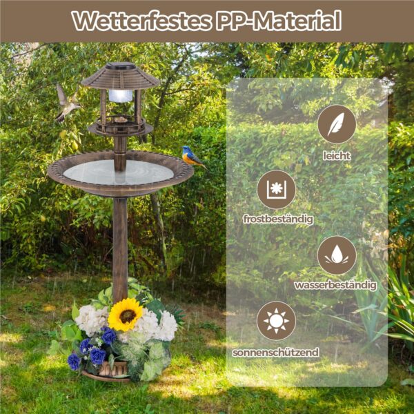 Garten-Vogeltränke 3-in-1 mit Solar-Licht & Pflanzschale im Bronze-Look – Bild 4