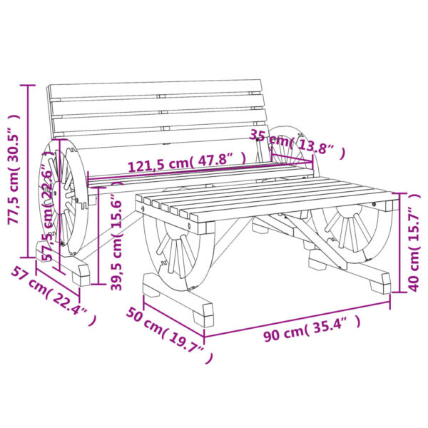 Gartenmöbel-Set Holz 2-tlg-Gartenbank & Tisch-Wagenrad – Bild 8