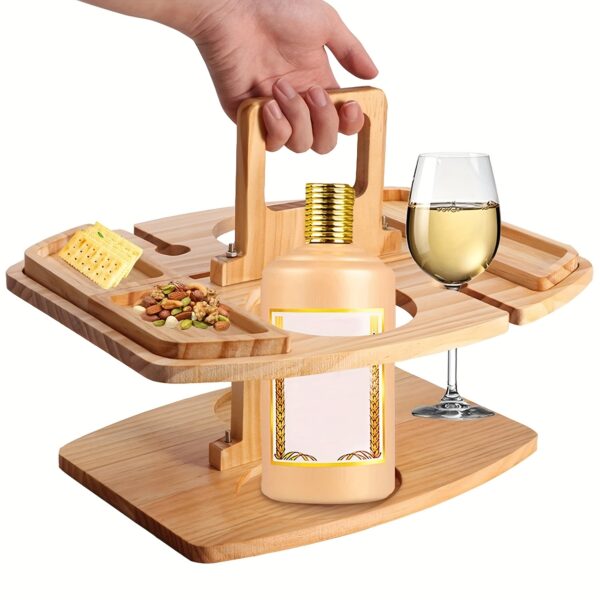 Handgefertigter Wein-Picknicktisch aus Holz – Tragbarer Weintisch für Outdoor – Bild 4