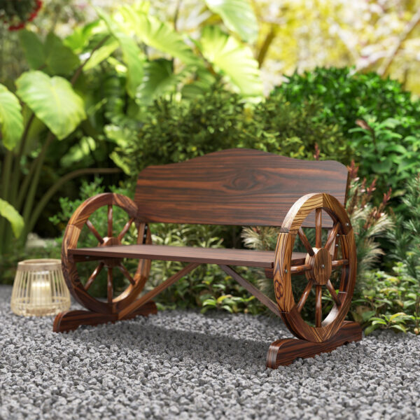 Gartenbank Holz rustikal-Wagenrad-Design-2-Sitzer – Bild 9