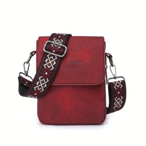 Vintage Umhängetasche für Damen in Rot – Kompakte Schultertasche mit breitem Ziergurt
