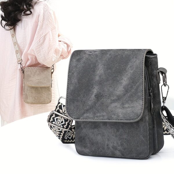 Vintage Umhängetasche für Damen in Dunkelgrau – Kompakte Schultertasche mit breitem Gurt – Bild 7