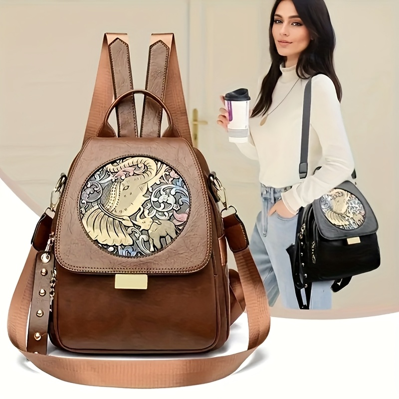 Boho-Rucksack für Damen mit kunstvoller Prägung – Vintage Ethno-Stil