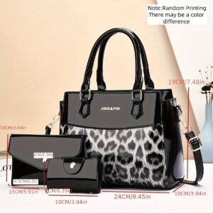 3-teiliges Handtaschen-Set im Lagenlook mit Leo-Print