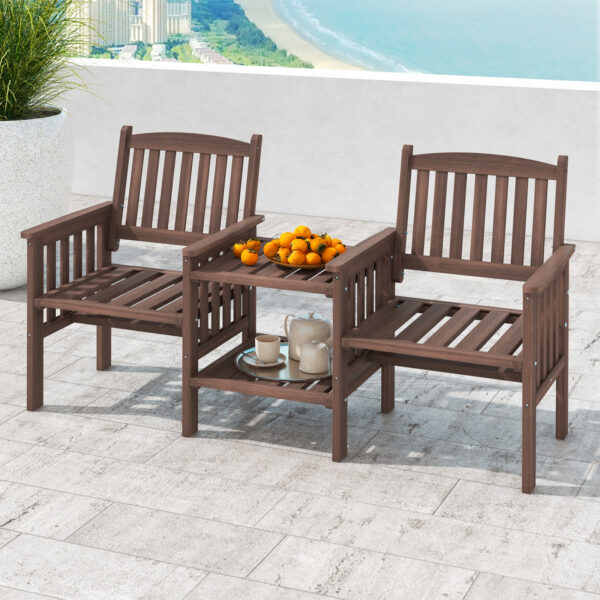 Gartenbank Holz 2-Sitzer-mit Tisch & Schirmloch-150kg Last – Bild 3
