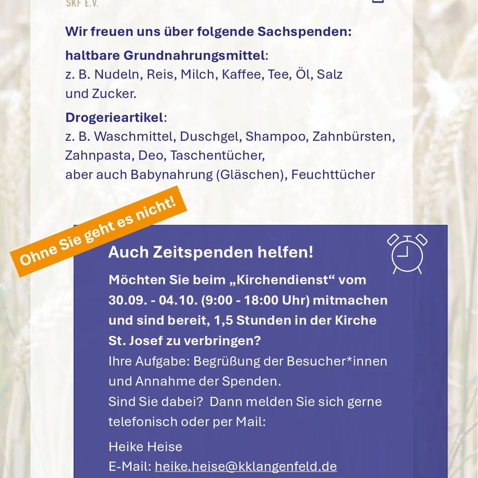Erntedank in Langenfeld: Kirchengemeinde St. Josef ruft zu Sach- und Zeitspenden auf
