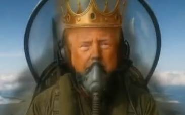 KI-Reaktion auf „No Kings“-Proteste: Trump bewirft als König Demonstranten mit Gülle aus Kampfjet