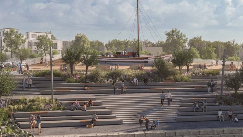 Am Rhein in Baumberg: Freitreppe am Aalschokker wird im Sommer 2026 fertig