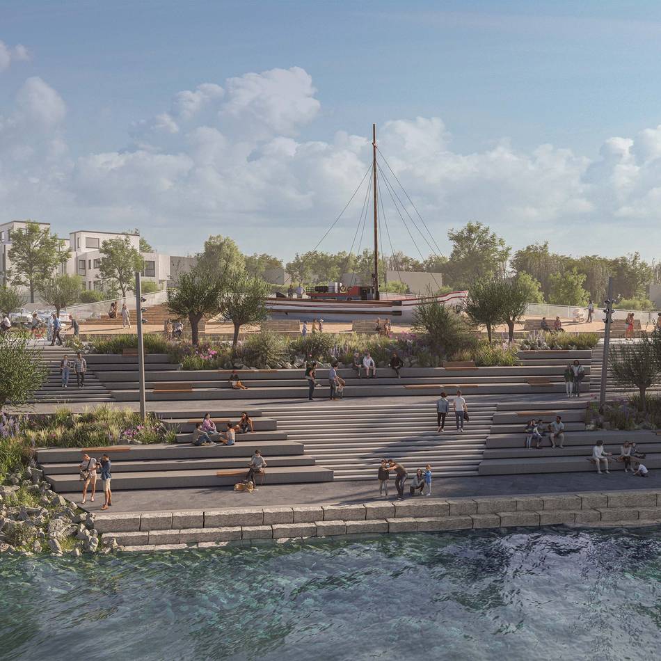 Am Rhein in Baumberg: Freitreppe am Aalschokker wird im Sommer 2026 fertig