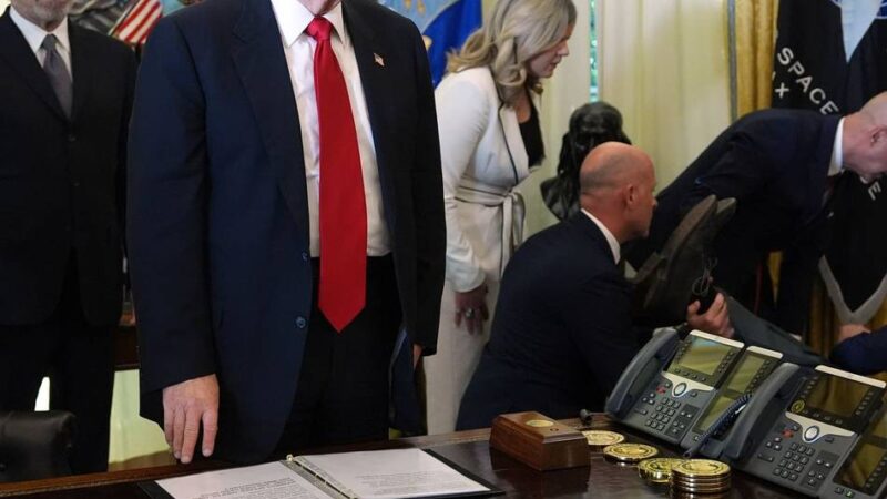 Vorfall im Weißen Haus: Trump steht unbeteiligt neben zusammengebrochenem Mann